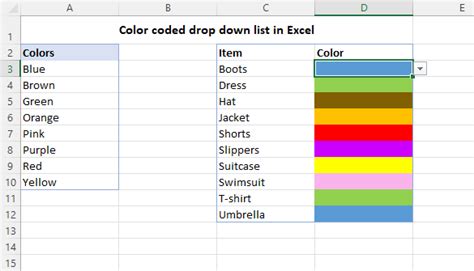 How To Color Coded Drop Down List In Excel