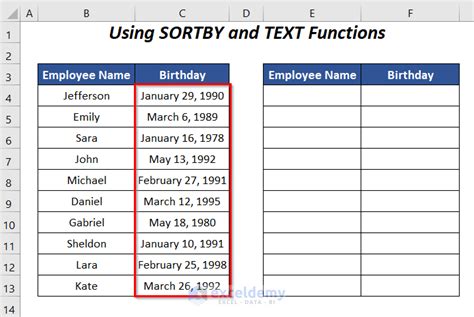 How To Sort Birthdays In Excel