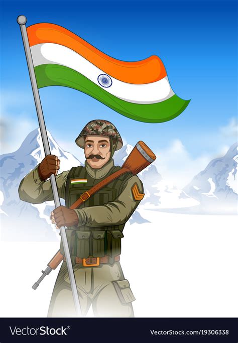 Indian Army Soilder Holding Falg India Royalty Free Vector