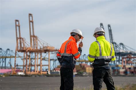 Industrial Engineer Workers Operations Marine Port Cranes Loading And