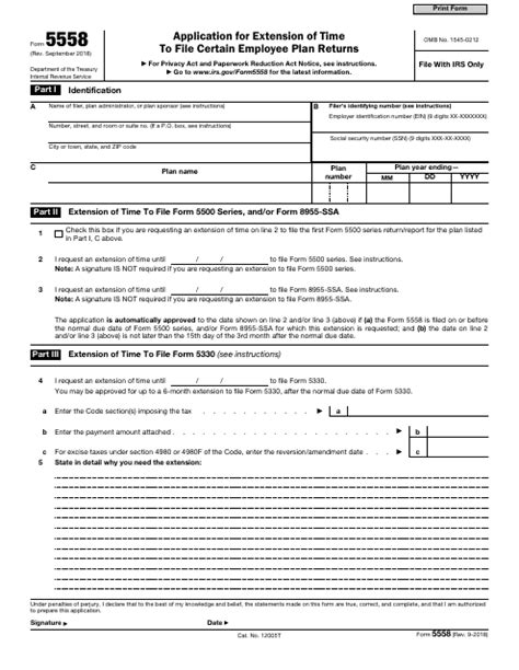 Irs Form 5558 Instructions Extension For Employee Plan Returns