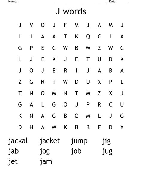 J Words Word Search