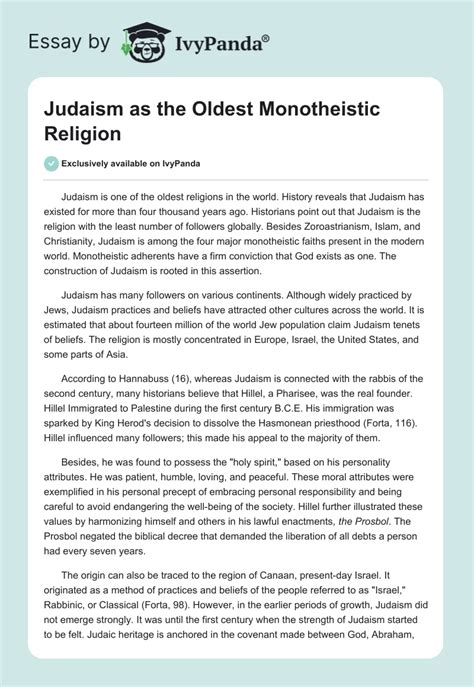 Judaism As The Oldest Monotheistic Religion 1473 Words Essay Example