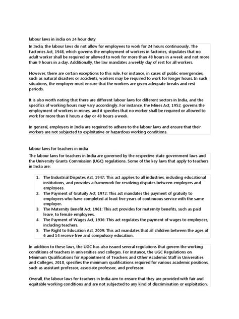 Labour Laws In India On 24 Hour Duty Pdf