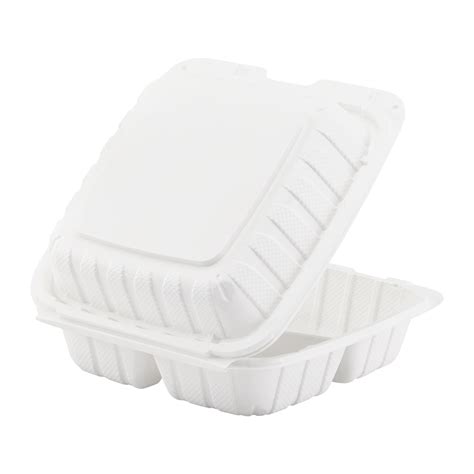 Large White 3 Compartment Food Containers 8 X8 Mineral Filled Hinged Takeout Boxes Karat Earth 200 Ct