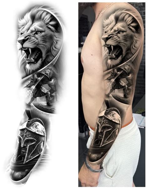 Lion And Warrior Full Sleeve Tattoo Design Full Sleeve Tattoo Design