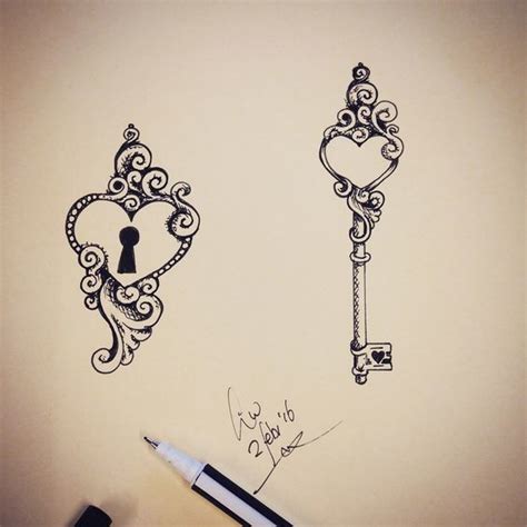 Locked Heart And Key Tattoo Design