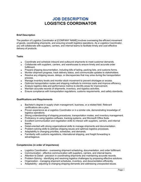 Logistics Coordinator Job Description Updated For 2026