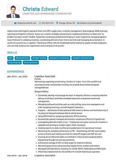 Logistics Specialist Cv Job Description Sample Guide