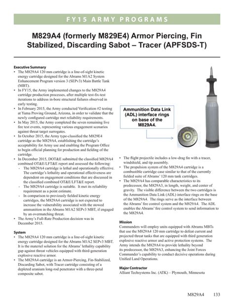 M829a4 Armor Piercing Cartridge Fy15 Army Programs Report