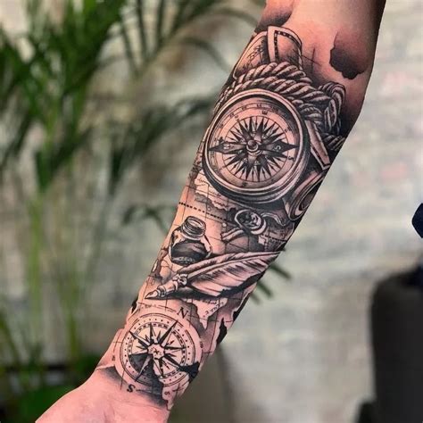 Male Forearm Compass Tattoo Designs At Bernadette Williams Blog