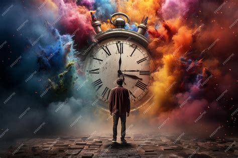 Man Standing In Front Of The Clock Time Is Running Out Concept Image