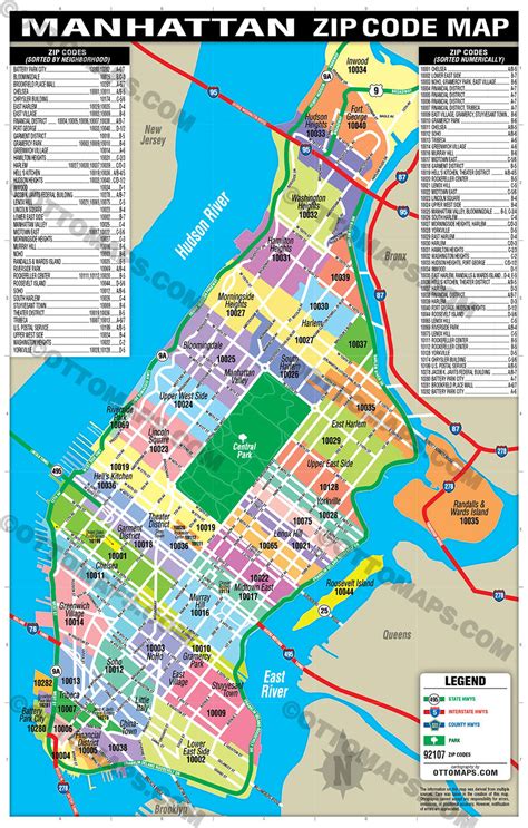 Manhattan Zip Code Map Neighborhoods Colorized Files Pdf And Ai Otto Maps