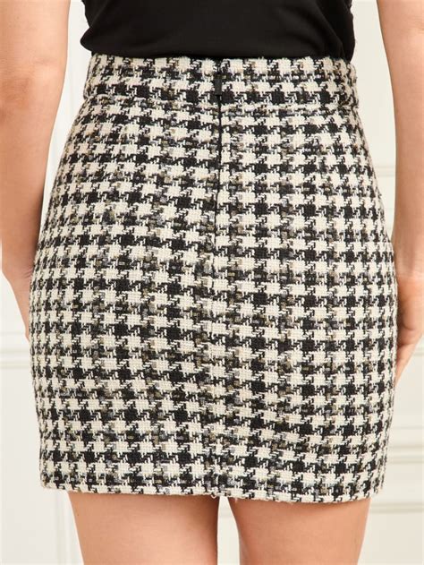 Marciano Black Tweed Houndstooth Mini Skirt For Women Size 48