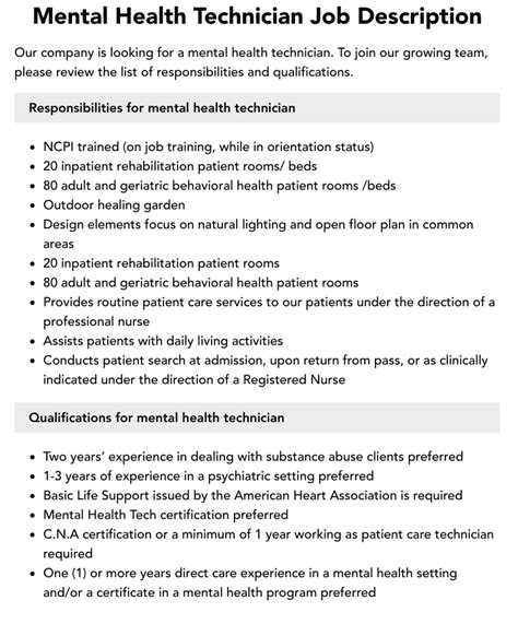 Mental Health Technician Job Description Taptalent