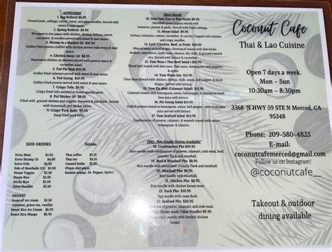 Menu At Coconut Cafe Merced