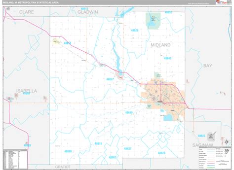 Midland Metro Area Mi Zip Code Map Premium Marketmaps