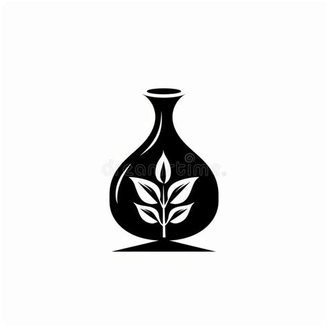 Minimalist Black And White Vase With Leaf Design Isolated On White