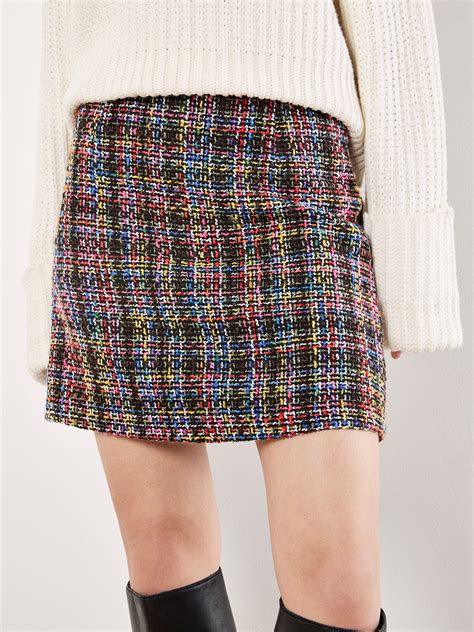 Multicoloured Tweed Mini Skirt Apricot Clothing