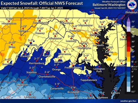 National Weather Service Once Again Increases Projected Snow Totals Expected Snowfall For More Than 30 Areas In The Dmv The Moco Show