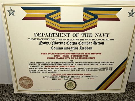 Navy Battle E Citation 3Rd Award Commemorative Certificate Type 2 W Printing Ebay
