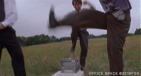 Office Space Employee Smashing And Breaking Printer Gif Gifdb Com