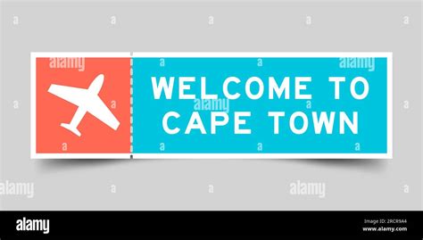 Orange And Blue Color Ticket With Plane Icon And Word Welcome To Tel