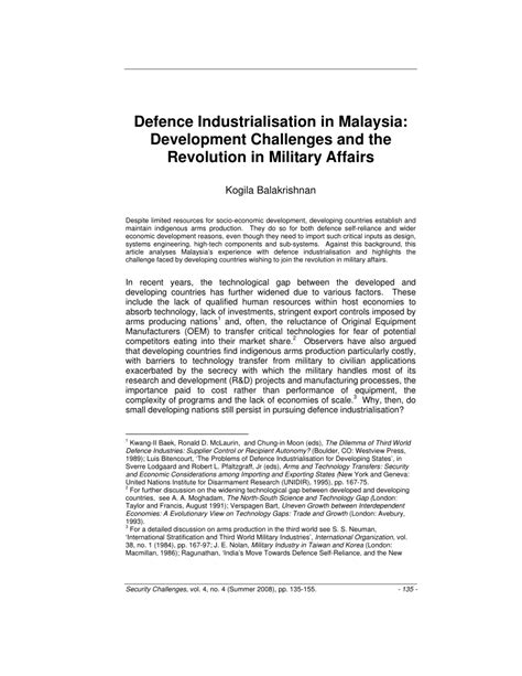 Pdf Defence Industrialisation In Malaysia Development Challenges And
