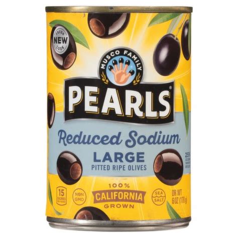 Pearls Olives Pitted Ripe Reduced Sodium Large 6 Oz