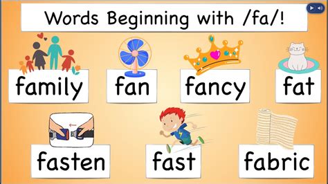 Phonics For Kindergarten And First Grade Words Beginning With Fa Fan Fat Family