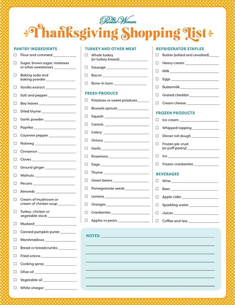 Printable Thanksgiving Grocery List Shopping List