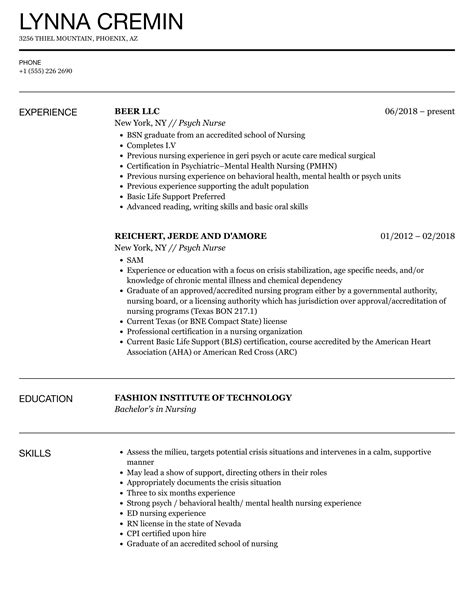 Psych Nurse Resume Samples Velvet Jobs