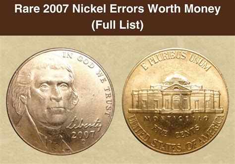 Rare 2007 Nickel Errors Worth Money Full List With Pictures