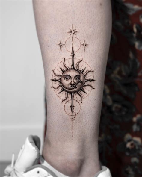 Realistic Sun And Moon Tattoo