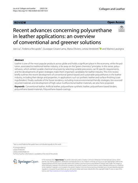 Recent Advances Concerning Polyurethane In Leather Applications An Overview Of Conventional And Greener Solutions Collagen And Leather Full Text