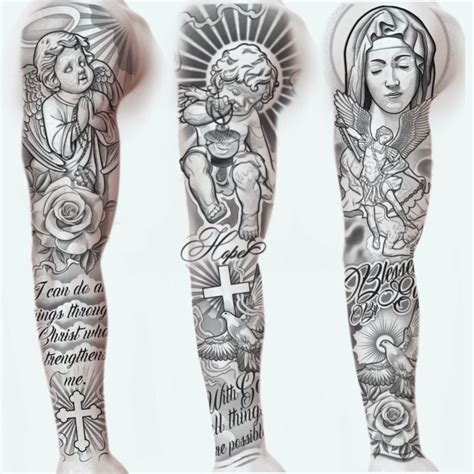 Religious Sleeve Tattoo Design By Thirteen7s On Deviantart Half Sleeve