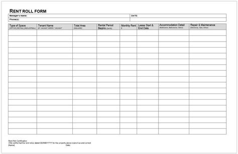 Rent Roll Template Free Printable Forms