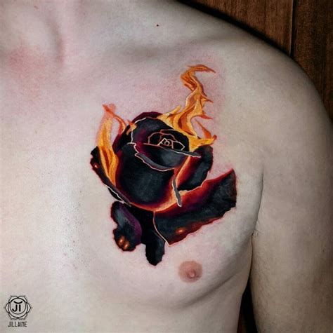 Rose On Fire Tattoo