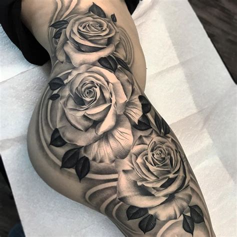 Rose Side Thigh Tattoos