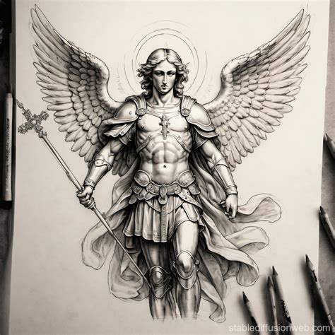 Saint Archangel Michael Tattoo Sketch Stable Diffusion Online