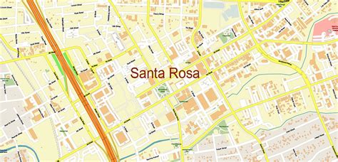 Santa Rosa California Us Pdf Vector Map Extra High Detailed Street Map