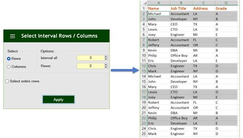 Select Interval Every Other Rows Or Columns In Excel