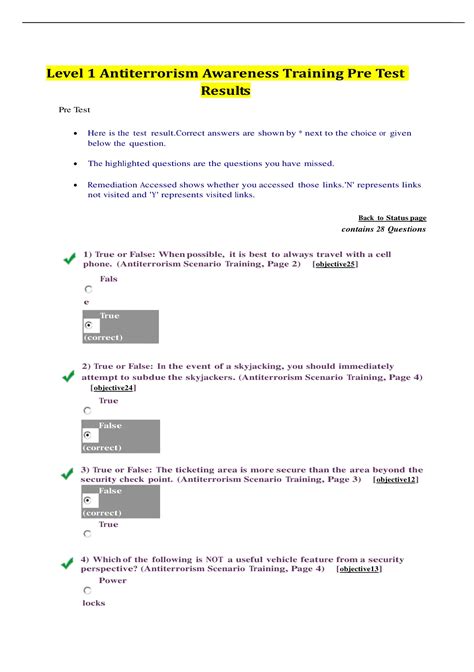 Solution Level 1 Antiterrorism Awareness Training Pre Test Results Studypool