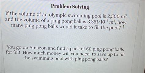 Solved Problem Solving If The Volume Of An Olympic Swimming Chegg Com