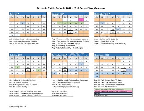 St Lucie County School District Calendars Fort Pierce Fl