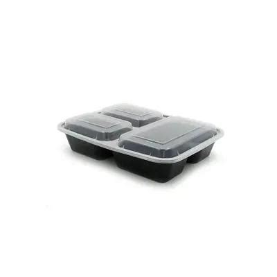 Take Out Container Base Lid Combo 32 Oz 3 Compartment Plastic Black 150 Case Imperial Dade