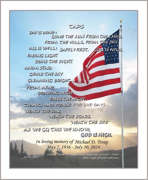 Taps Played At Military Funerals By Bugle Words Rarely Sung Hand Lettered By Jacqueline M Shuler Etsy