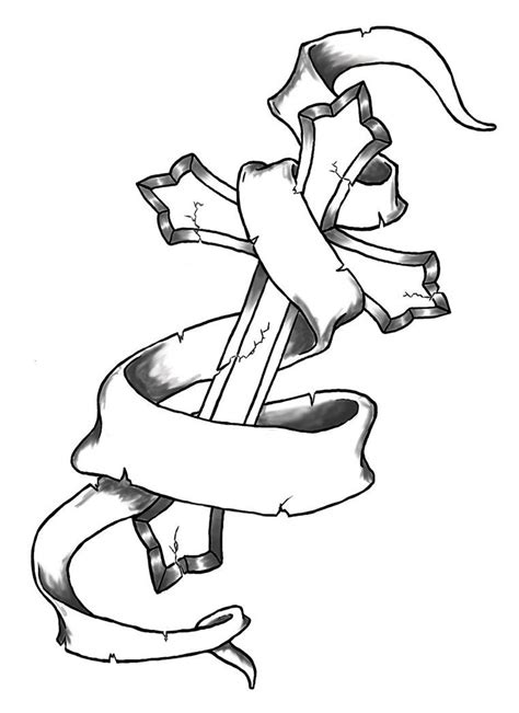 Tattoo Design Cross With Ribbon