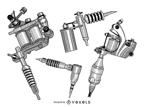 Tattoo Machines Hand Drawn Set Vector Download