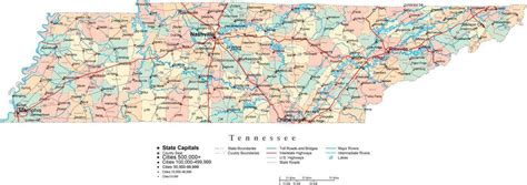 Tennessee Digital Vector Map With Counties Major Cities Roads Rivers Lakes